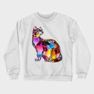 Colourful Crystal Glass Cat Figurine Crewneck Sweatshirt